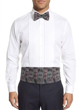 Vintage Santana Men’s Silk Cummerbund &  Bow Tie Set Teal Purple Black NWT